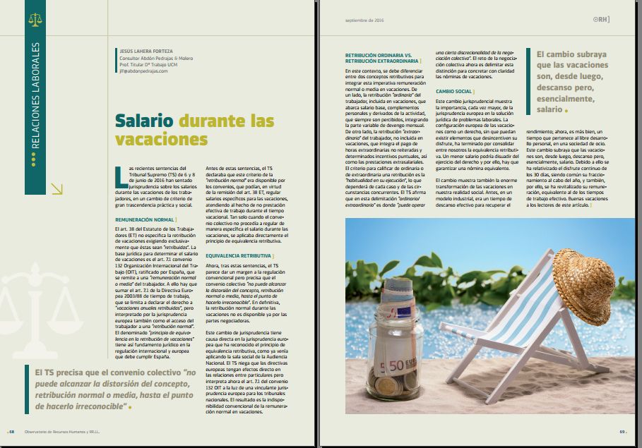 Salario durante las vacaciones - Revista Observatorio de RR.HH. - Septiembre 2016