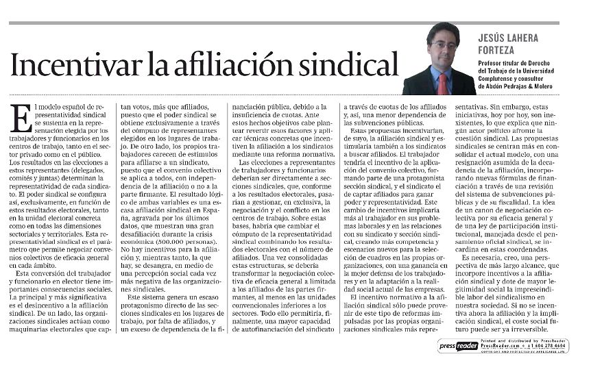 Artículo de Opinión - Incentivar la Afiliación Sindical