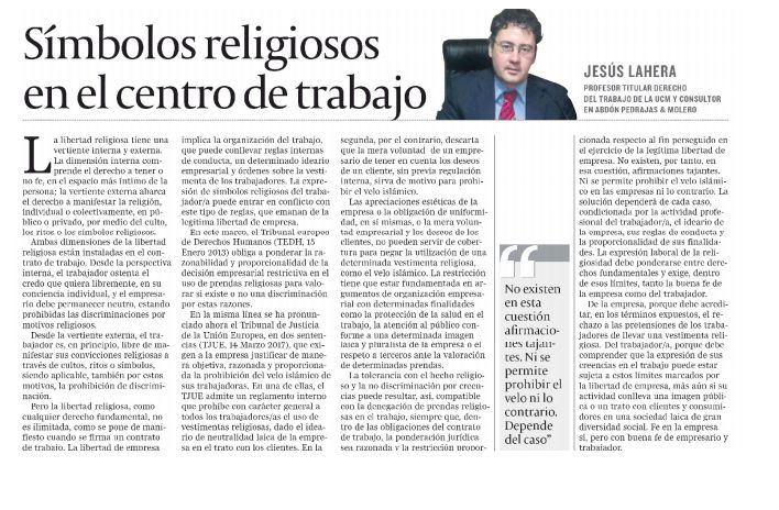 Artículo de Opinión - Símbolos Religiosos en el Centro de Trabajo