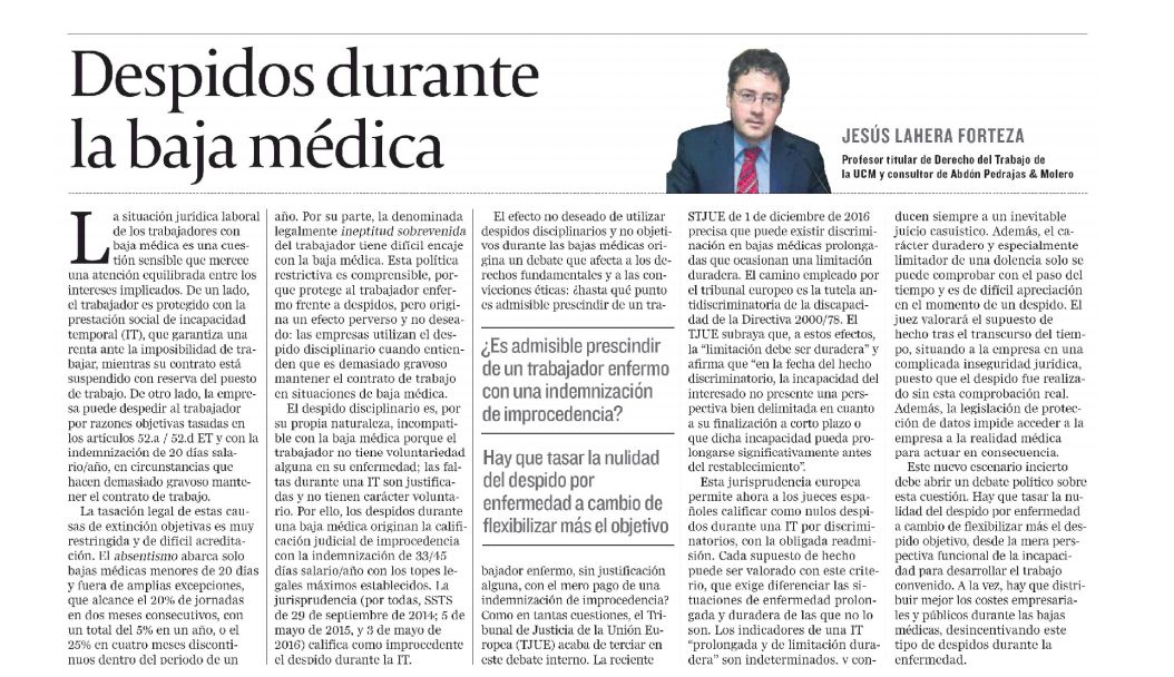 Articulo de Opinión - Despidos durante la baja médica