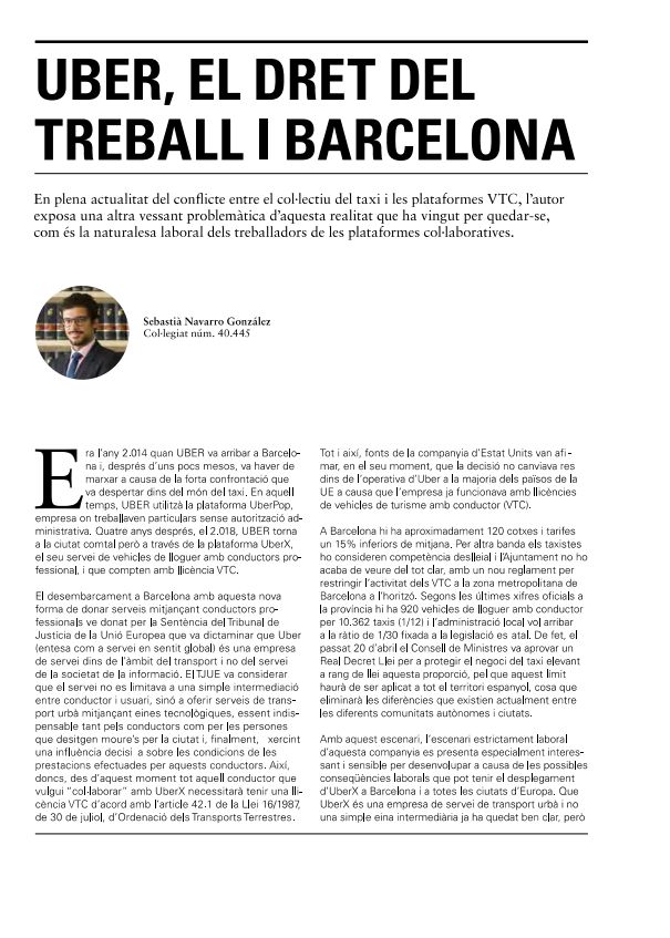 UBER, El Dret del Treball i Barcelona