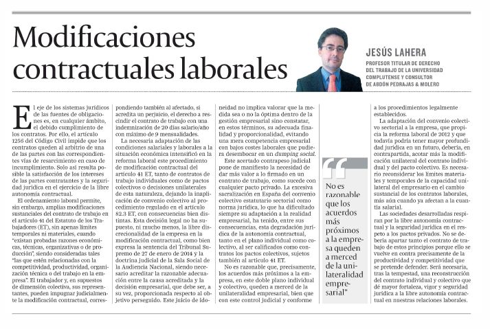 Artículo de Opinión - Modificaciones Contractuales Laborales