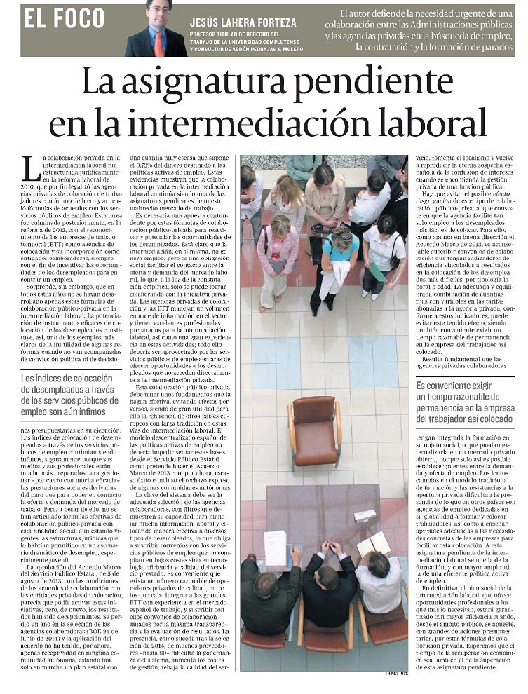 Artículo de Opinión - La Asignatura Pendiente en la Intermediación Laboral