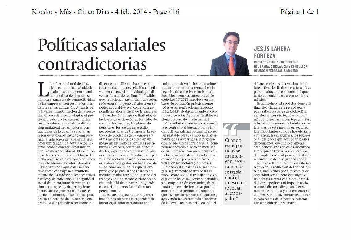 Artículo de Opinión - Políticas Salariales Contradictorias