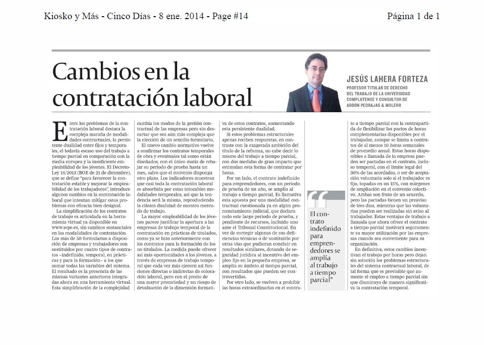 Artículo de Opinión - Cambios en la Contratación Laboral