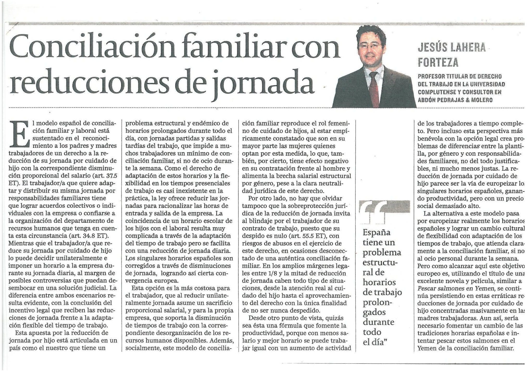 Artículo de Opinión - Conciliación Familiar con Reducciones de Jornada