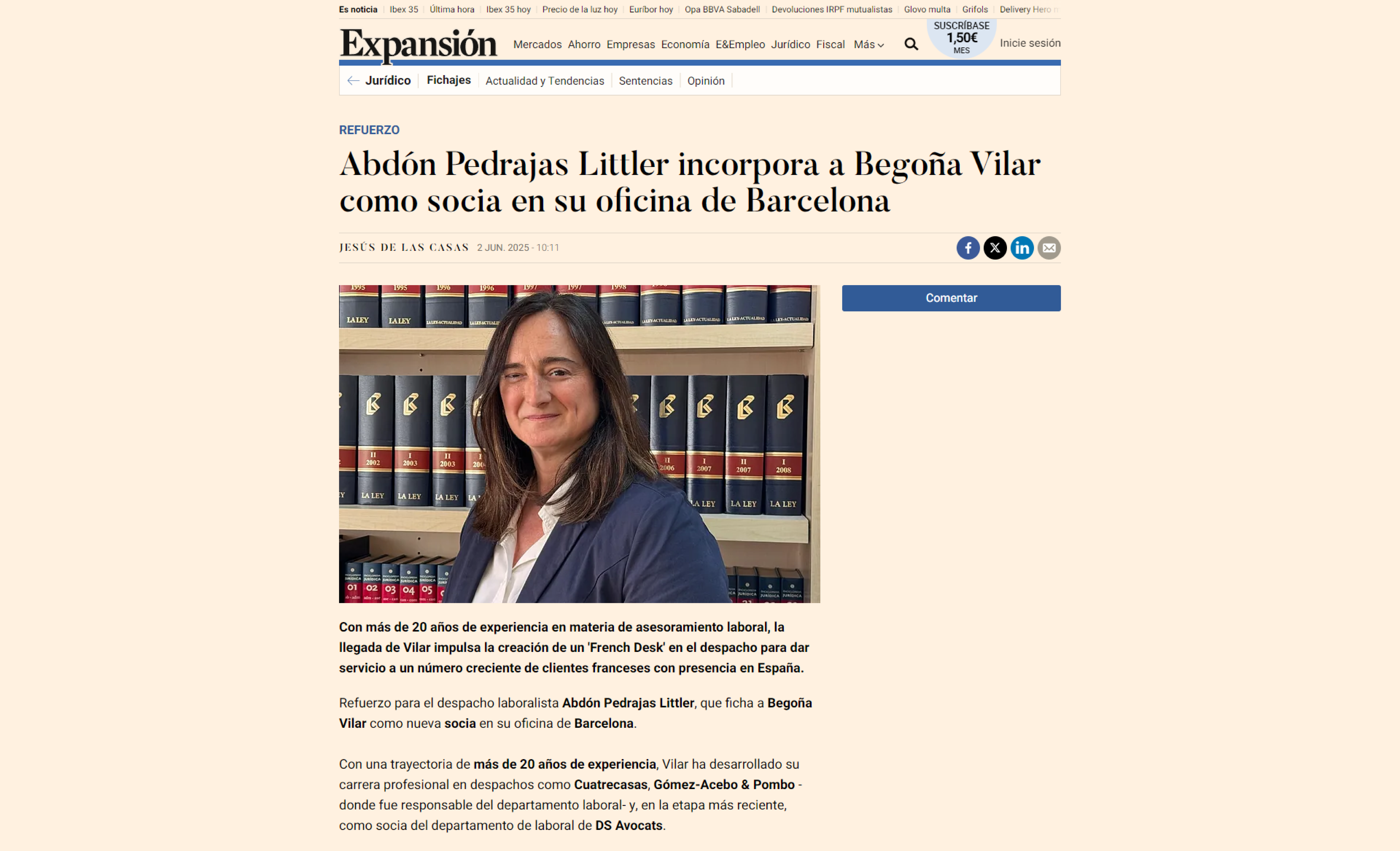 Abdón Pedrajas Littler incorpora a Begoña Vilar como socia en su oficina de Barcelona