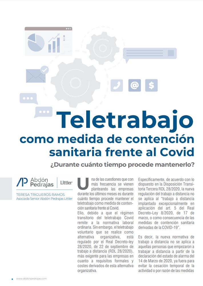 Teletrabajo como medida de contención sanitaria frente al Covid ¿Durante cuánto tiempo procede mantenerlo?