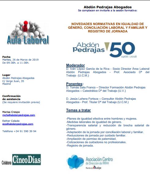 NOVEDADES NORMATIVAS EN IGUALDAD DE GÉNERO, CONCILIACIÓN LABORAL Y FAMILIAR Y REGISTRO DE JORNADA