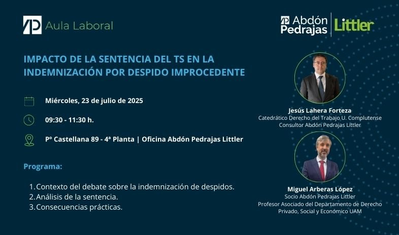 SESIÓN AULA LABORAL.- IMPACTO DE LA SENTENCIA DEL TS EN LA INDEMNIZACIÓN POR DESPIDO IMPROCEDENTE 
