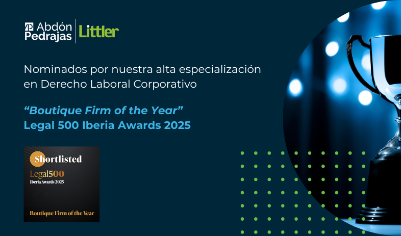 Nominación: Boutique Firm of the Year, Legal 500 Iberia Awards 2025