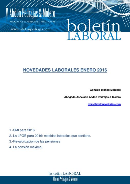 BOLETÍN LABORAL - NOVEDADES LABORALES ENERO 2016