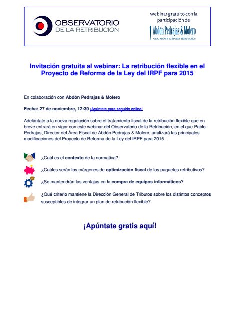 La Retribución Flexible en el Proyecto de Reforma de la Ley del IRPF para 2015