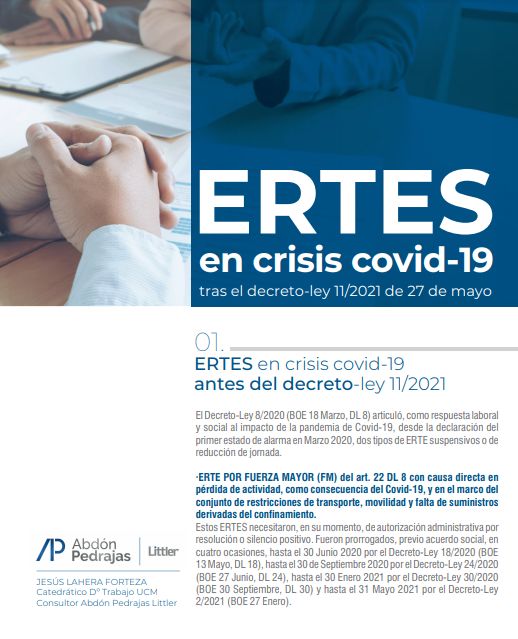 ERTES en crisis covid-19 tras el decreto-ley 11/2021 de 27 de mayo