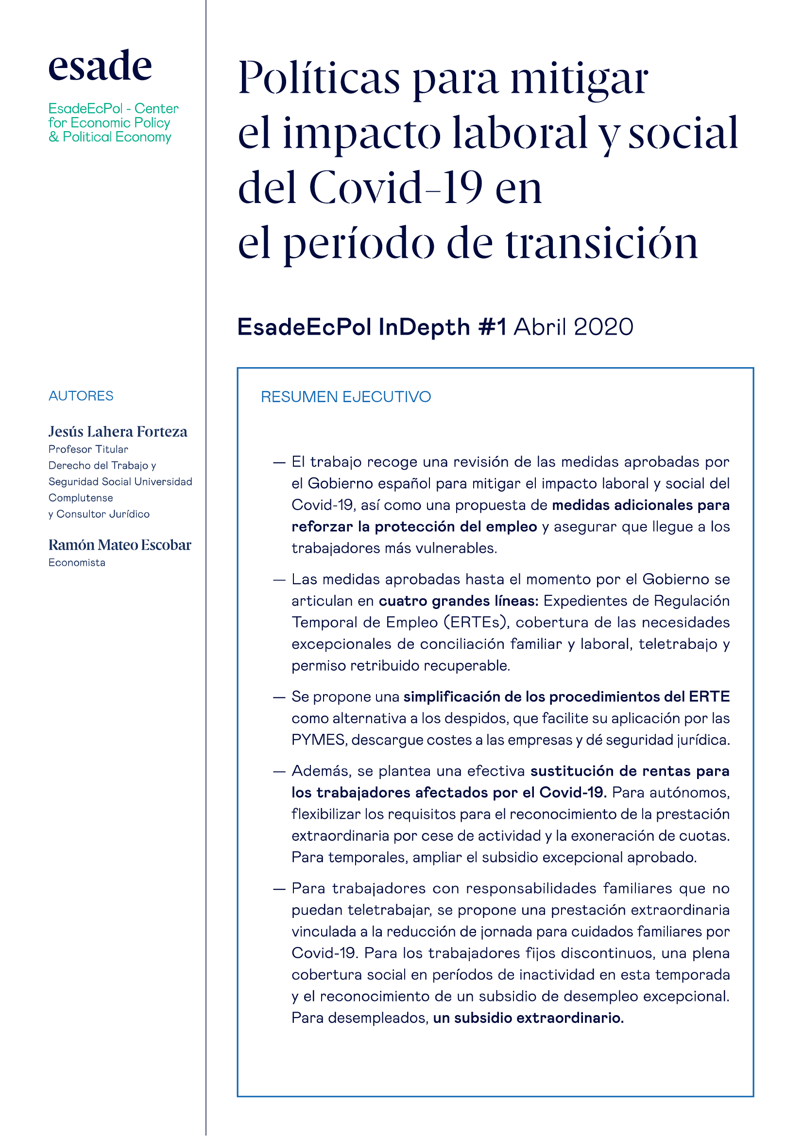 Políticas para Mitigar el Impacto Laboral y Social del Covid-19 en el Período de Transición