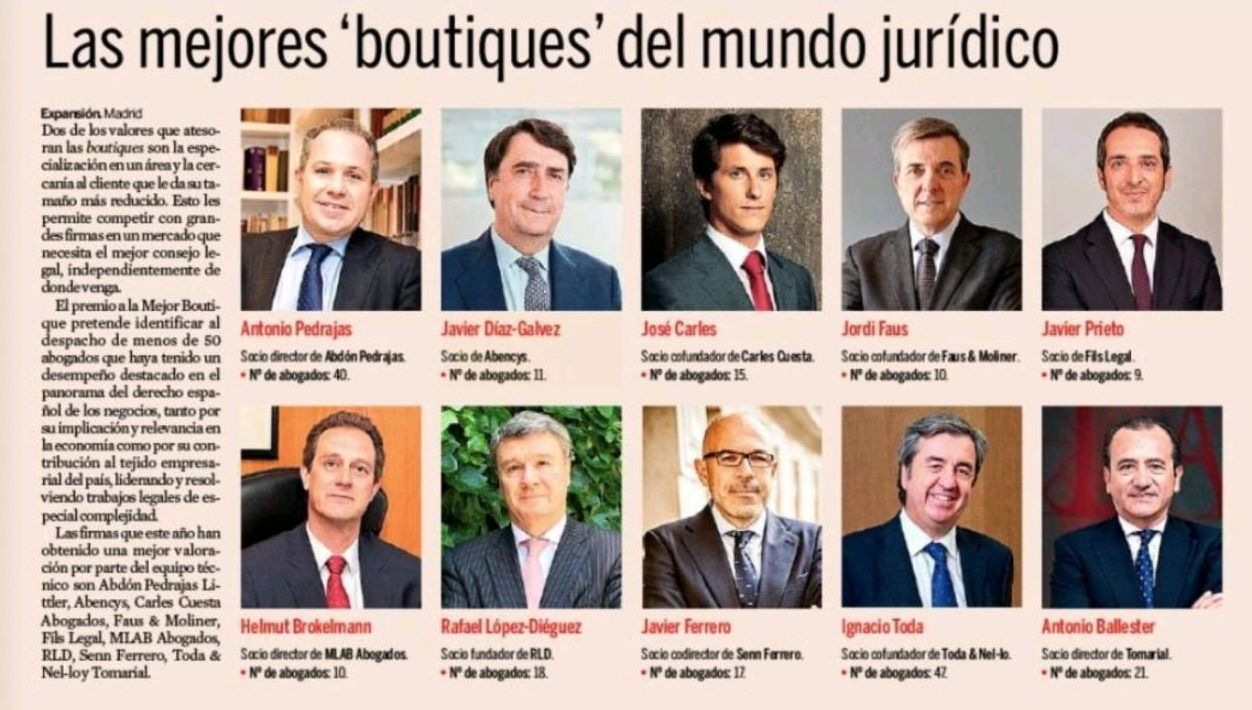 VI Edición Premios Jurídicos Expansión - Abdón Pedrajas nominada como mejor Boutique Legal de España 2021