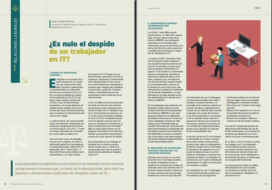  ¿Es nulo el despido de un trabajador en IT? - Revista Observatorio RR.HH. - Marzo 2017 