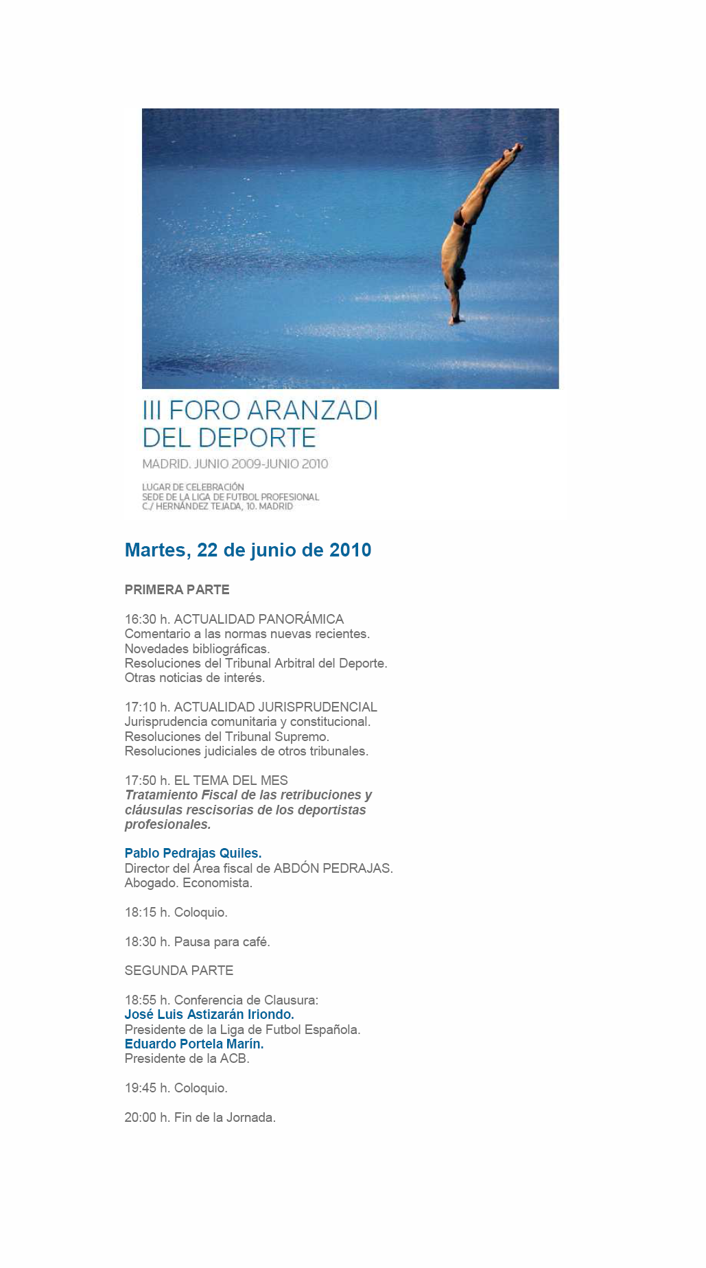 III FORO ARANZADI DEL DEPORTE MADRID JUNIO 2009-2010