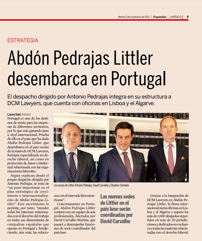 Abdón Pedrajas Littler aterriza en Portugal de la mano de DCM Lawyers.