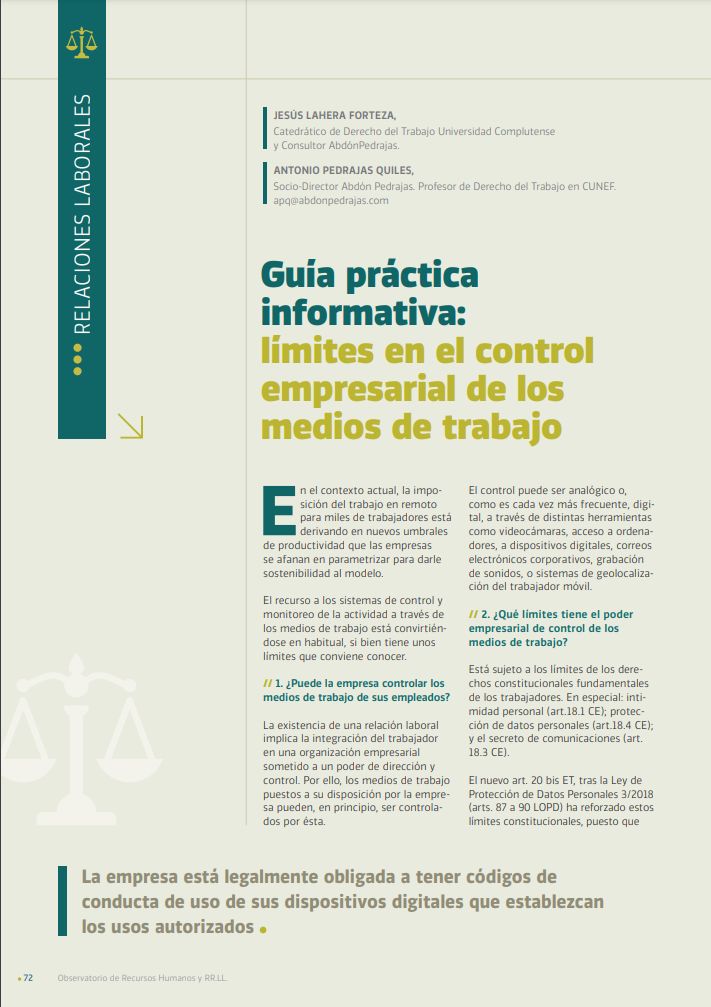 Guía práctica informativa: límites en el control empresarial de los medios de trabajo