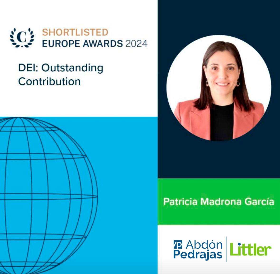 Chambers Europe Awards 2024 | Shortlist  Patricia Madrona Garcia  Diversity, Equity and Inclusion. 