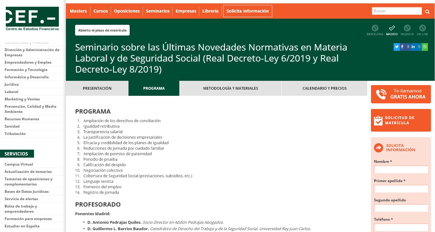 Seminario sobre las Últimas Novedades Normativas en Materia Laboral y de Seguridad Social (Real Decreto-Ley 6/2019 y Real Decreto-Ley 8/2019)