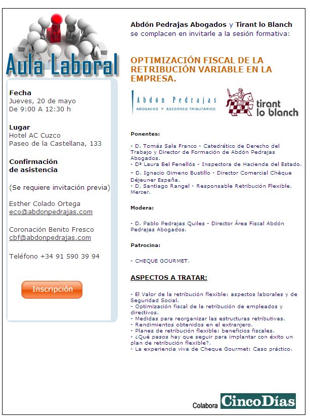 SESIÓN AULA LABORAL (ABDÓN PEDRAJAS ABOGADOS) - OPTIMIZACIÓN FISCAL DE LA RETRIBUCIÓN VARIABLE EN LA EMPRESA