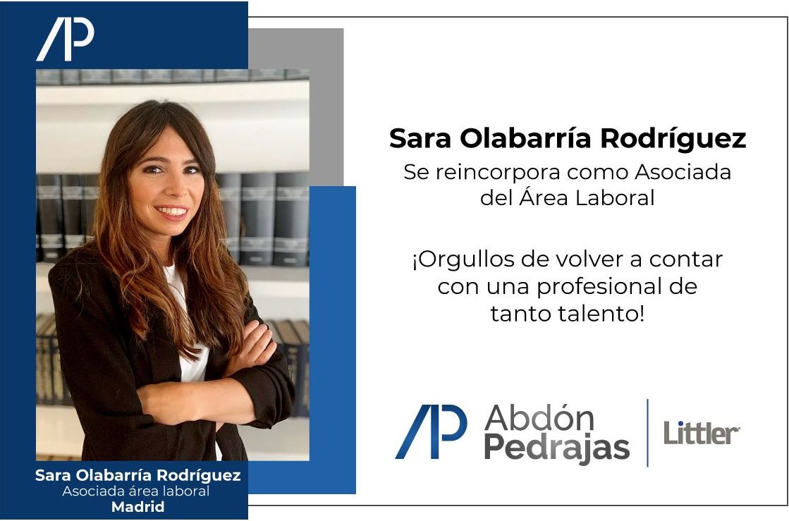 Sara Olabarría Rodríguez, se incorpora como Asociada del Área Laboral de Abdón Pedrajas Littler