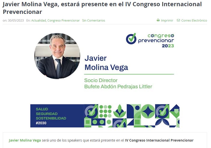 Javier Molina Vega, estará presente en el IV Congreso Internacional Prevencionar