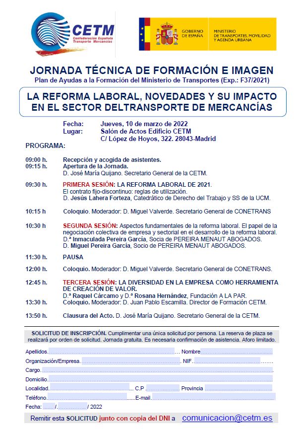 Jornada Técnica - La Reforma Laboral, Novedades y su Impacto en el Sector del Transporte de Mercancias