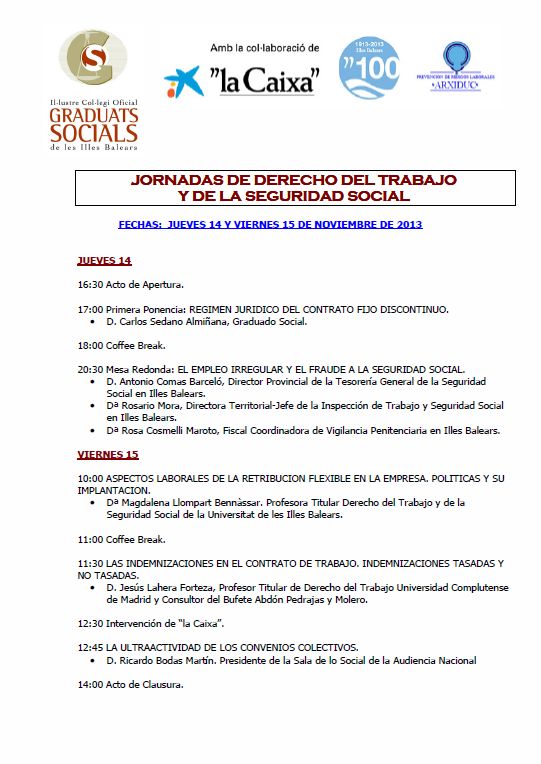 JORNADAS DE DERECHO DEL TRABAJO Y DE LA SEGURIDAD SOCIAL