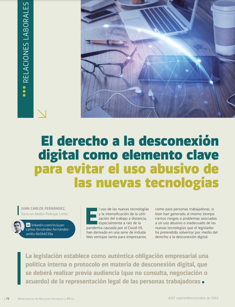 El derecho a la desconexión digital como elemento clave para evitar el uso abusivo de las nuevas tecnologías