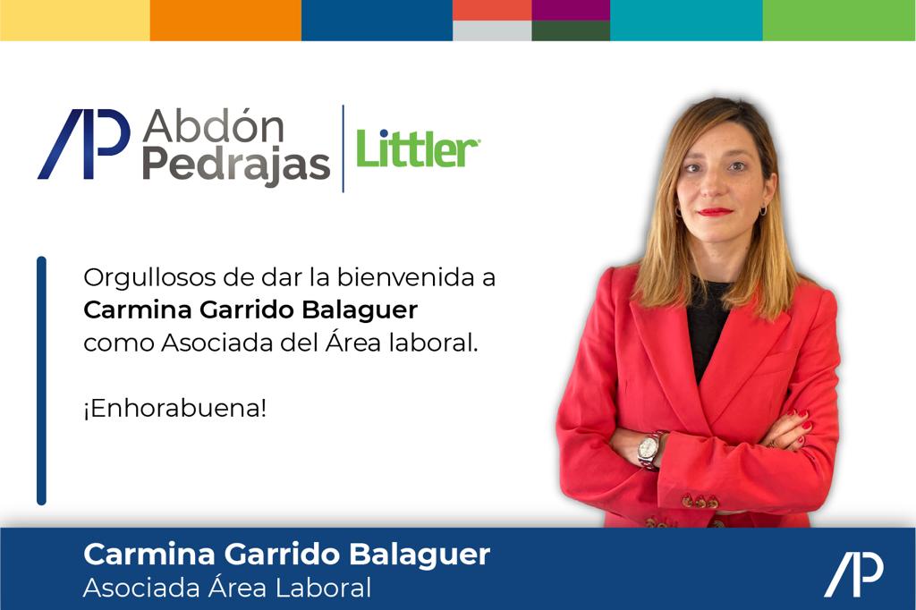 Orgullosos de dar la bienvenida a Carmina Garrido Balaguer como Asociada del Área Laboral. ¡Enhorabuena!.