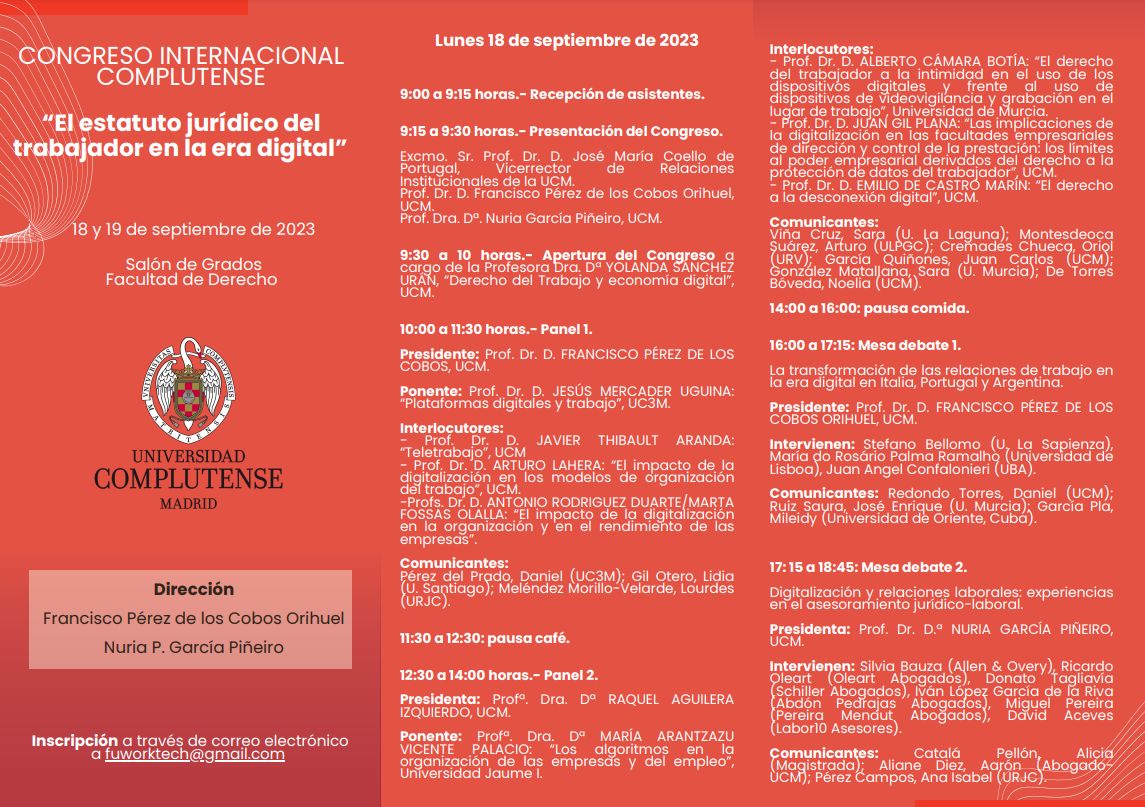 CONGRESO INTERNACIONAL COMPLUTENSE.- El estatuto jurídico del trabajador en la era digital"