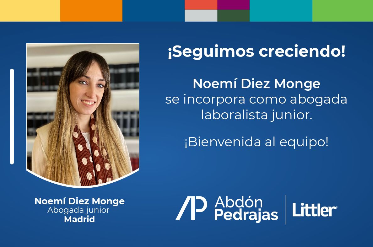 ¡Seguimos creciendo! Noemí Diez Monge se incorpora como abogada laboralista junior. ¡Bienvenida al equipo!