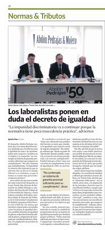 Los laboralistas ponen en duda el decreto de igualdad