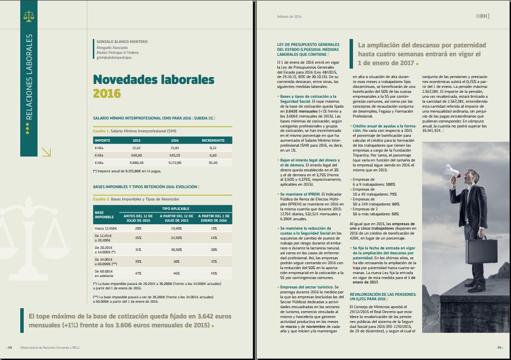Novedades Laborales 2016 - Revista Observatorio de RR.HH. - Febrero 2016