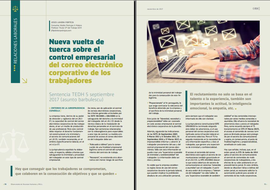 Nueva vuelta de tuerca sobre el control empresarial del correo electrónico corporativo de los trabajadores