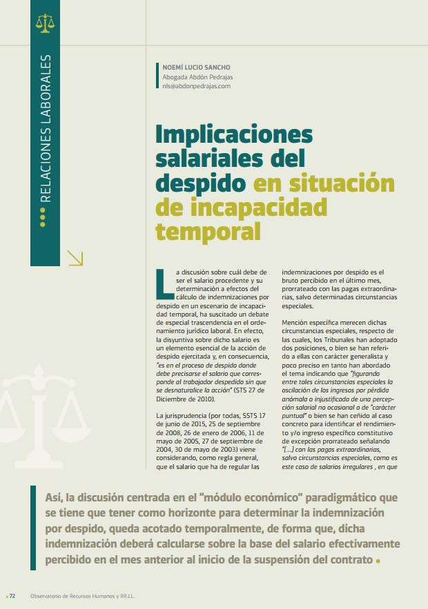 Implicaciones  salariales del  despido en situación  de incapacidad  temporal