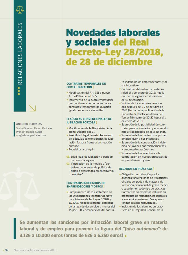 Novedades Laborales y Sociales del Real  Decreto-Ley 28/2018,  de 28 de Diciembre