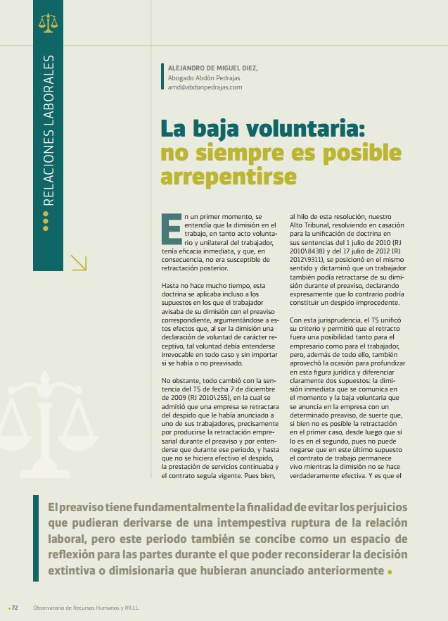 La baja voluntaria:  no siempre es posible  arrepentirse