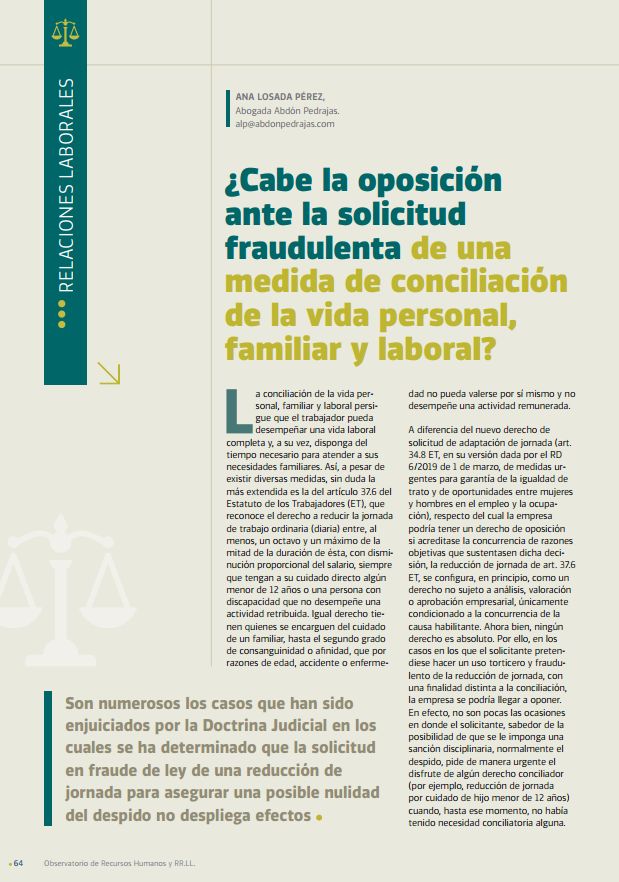 ¿Cabe la oposición ante la solicitud fraudulenta de una medida de conciliación de la vida personal, familiar y laboral?