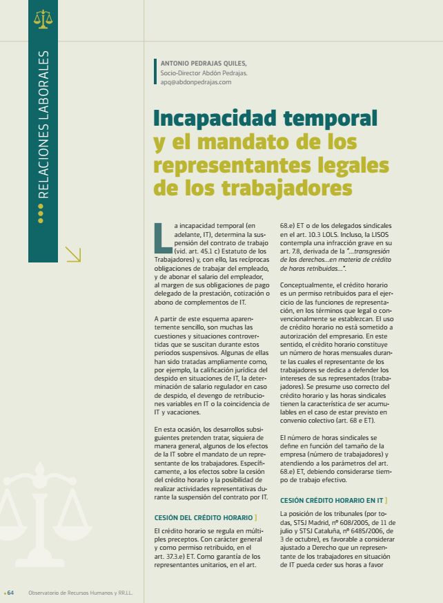 Incapacidad Temporal y el Mandato de los Representantes Legales de los Trabajadores