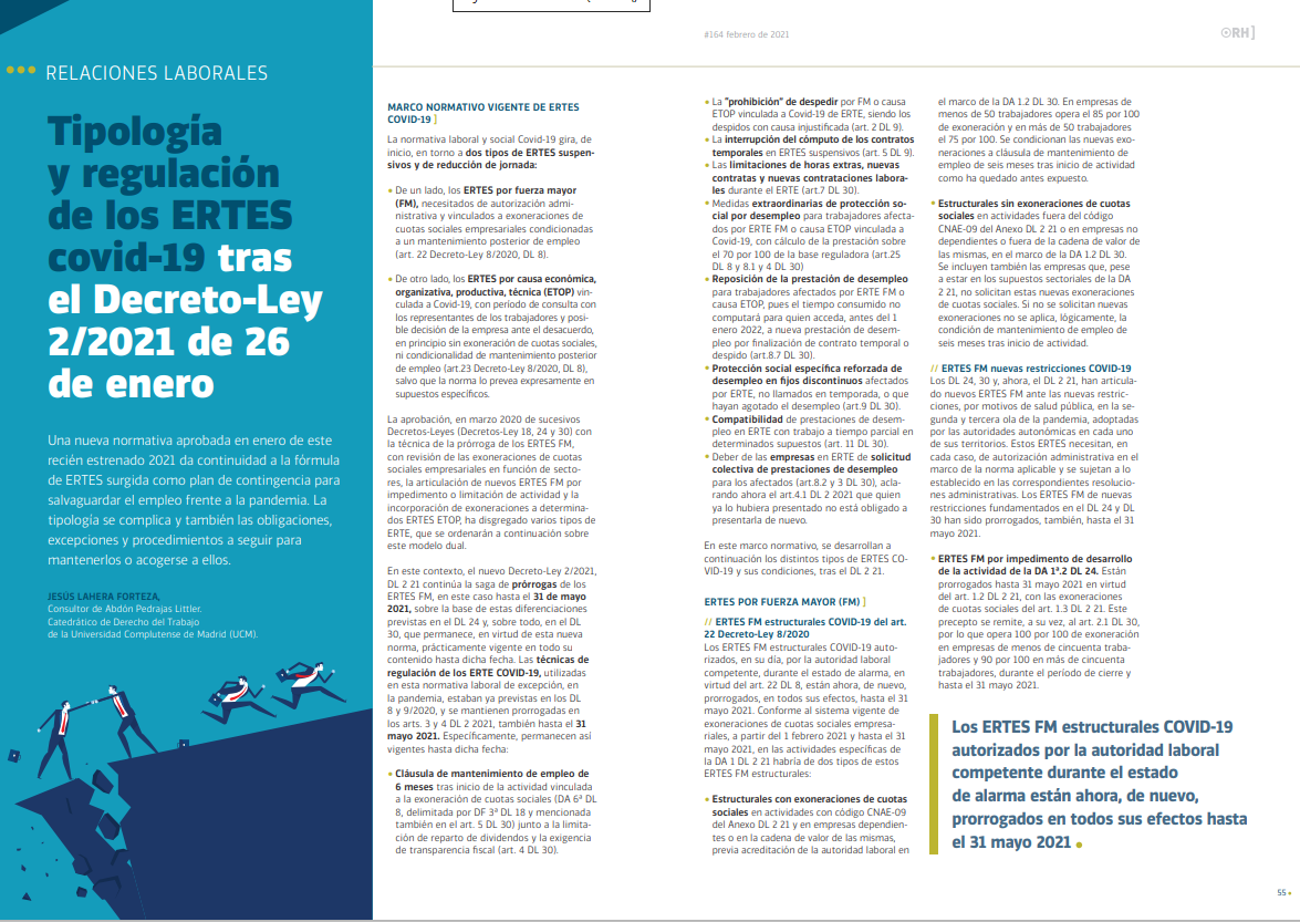 Tipología y regulación de los ERTES covid-19 tras el Decreto-Ley 2/2021 de 26 de Enero