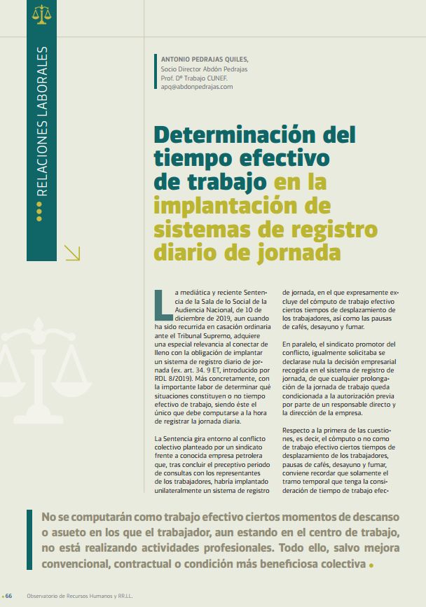 Determinación del Tiempo Efectivo de Trabajo en la Implantación de Sistemas de Registro Diario de Jornada