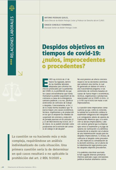 Despidos objetivos en tiempos de covid-19: ¿nulos, improcedentes o procedentes?