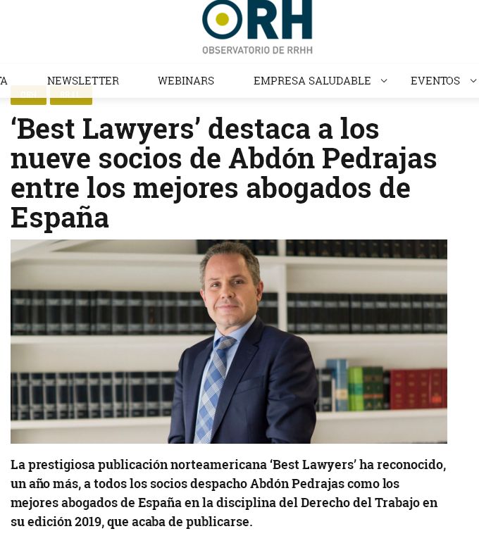 Best Lawyers destaca a los nueve socios de Abdón Pedrajas entre los mejores abogados de España.