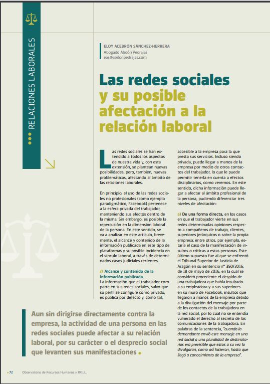 Las redes sociales y su posible afectación a la relación laboral.