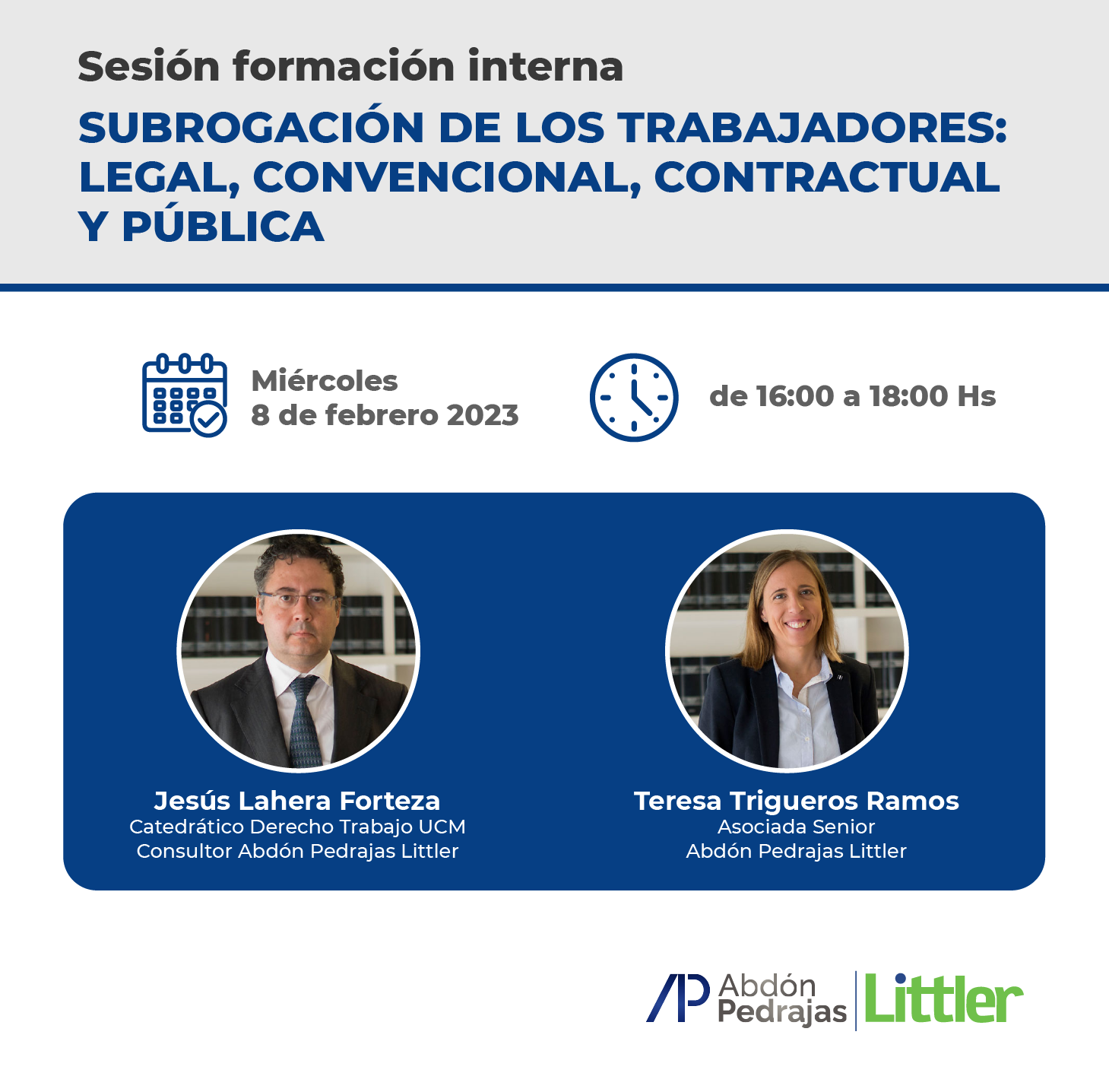 SESIÓN FORMACIÓN INTERNA.- SUBROGACIÓN DE LOS TRABAJADORES: LEGAL, CONVENCIONAL, CONTRACTUAL Y PÚBLICA